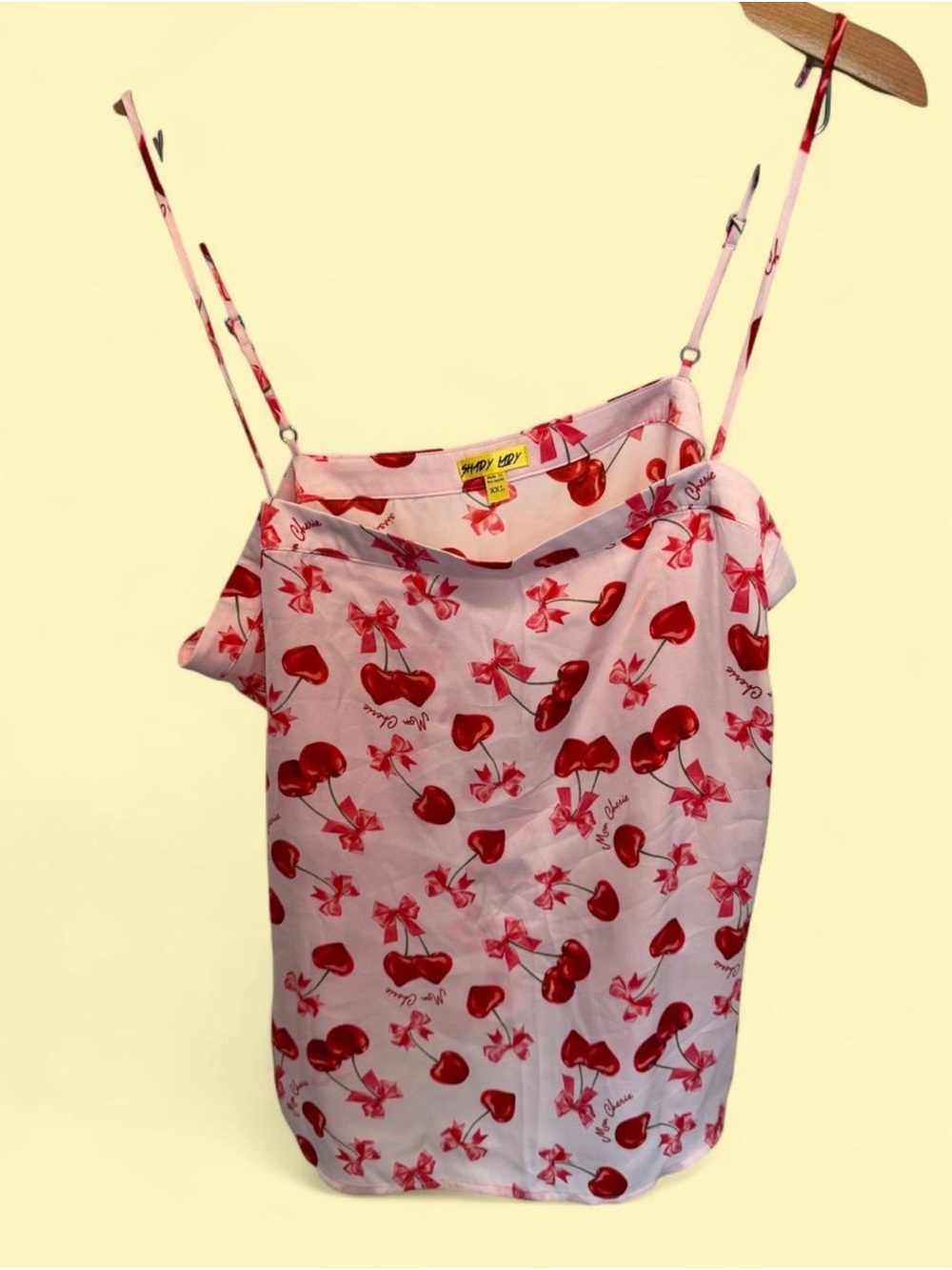 Pink Cherry-Print Satin Cami Slip